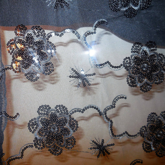 Shawl Sequin Lace Black Sheer Long Fringe NEW special occasion holiday scarf - Picture 6 of 6